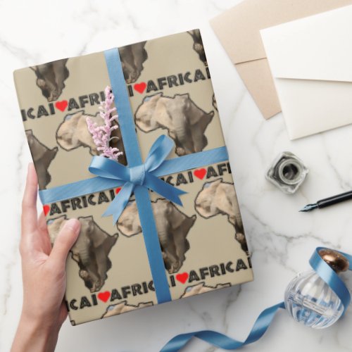 I Heart Africa Map Black Elephant mother and calf Wrapping Paper