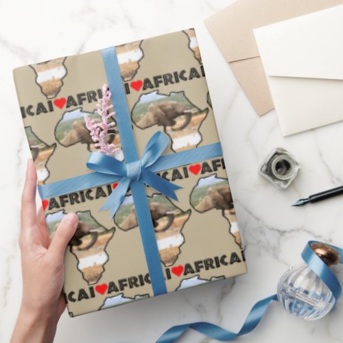 I Heart Africa Map Black Elephant Rising Wrapping Paper