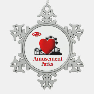 I Heart Amusement Parks Pewter Snowflake Ornament