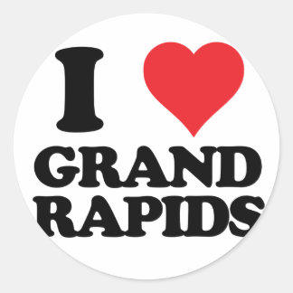 i heart and love grand rapids, michigan classic round sticker