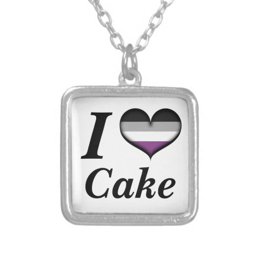 I Heart Asexual Cake Ace Pride Flag Design Silver Plated Necklace