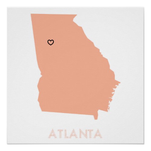 I Heart Atlanta Peach Georgia Map Poster