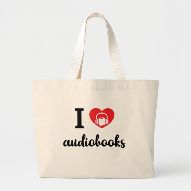 I Heart Audiobooks (black design) Large Tote Bag (Front)
