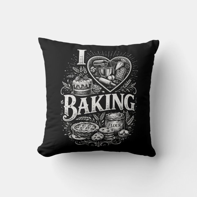 I Heart Baking Throw Pillow (Front)