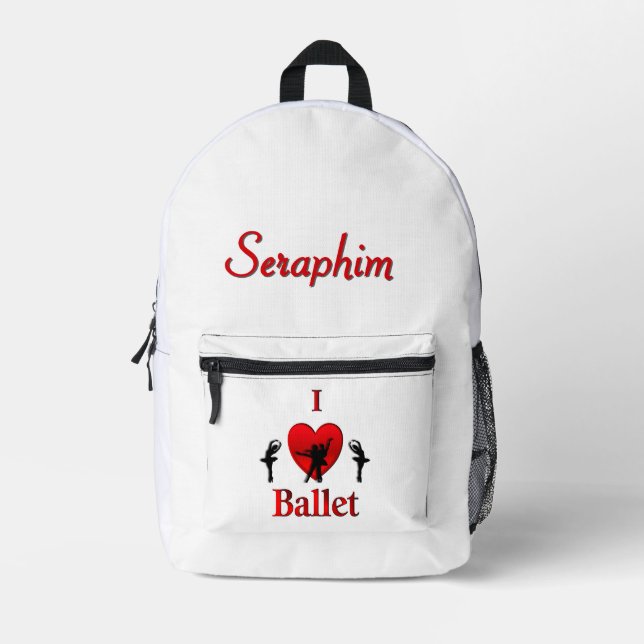 I Heart Ballet with Name Printed Backpack (Front)