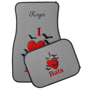 I Heart Bats Custom Name Floor Mats