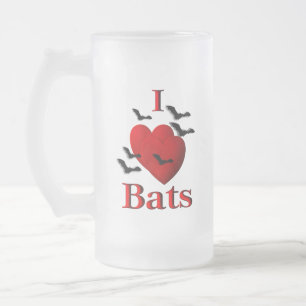 I Heart Bats Frosted Glass Beer Mug