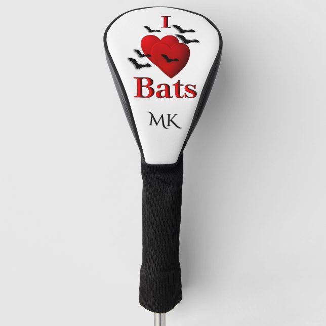 I Heart Bats Personal Monogram Golf Head Cover (Front)