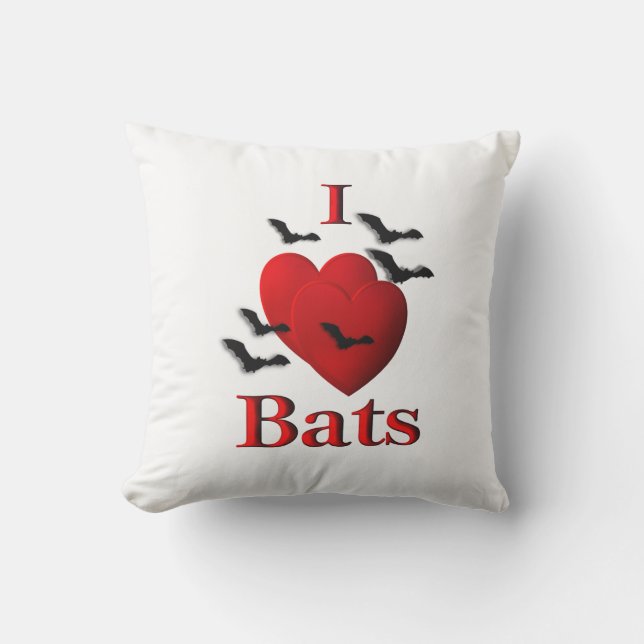 I Heart Bats Throw Pillow (Front)