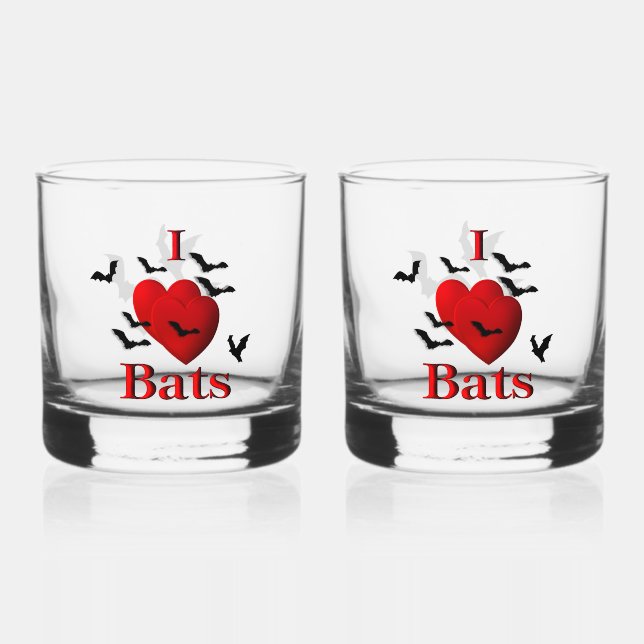 I Heart Bats Whiskey Glass (Front)