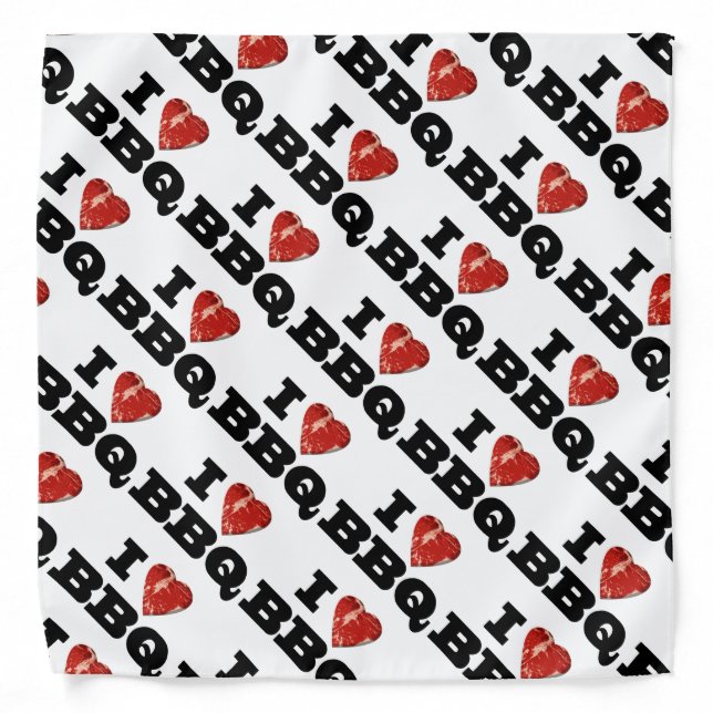 I Heart BBQ, Funny Beef Steak Grill Bandana (Front)