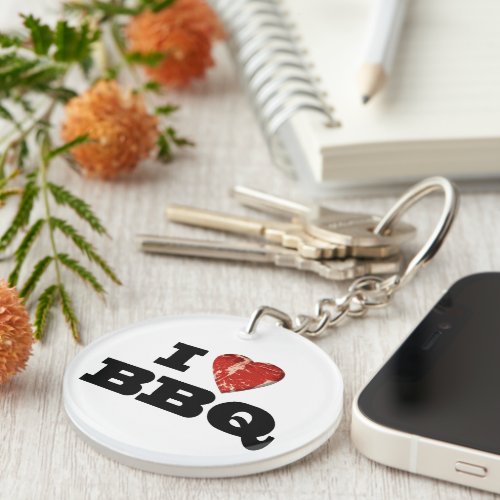 I Heart BBQ Funny Beef Steak Grill Keychain