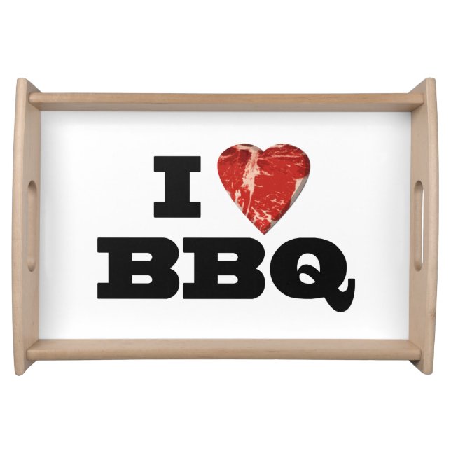 I Heart BBQ, Funny Beef Steak Grill Serving Tray (Front)