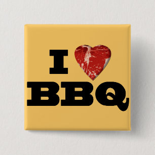 I heart BBQ, Steak Heart Shape Funny Grilling Button