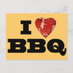 I heart BBQ, Steak Heart Shape Funny Grilling Postcard