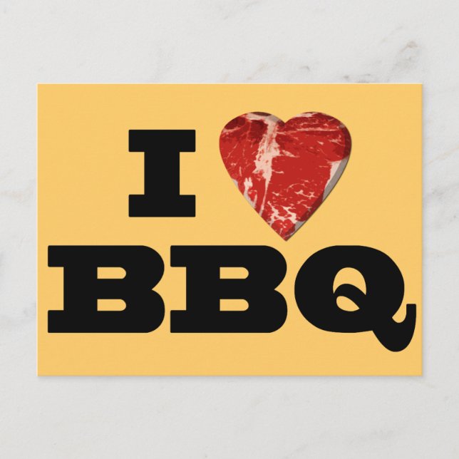 I heart BBQ, Steak Heart Shape Funny Grilling Postcard (Front)
