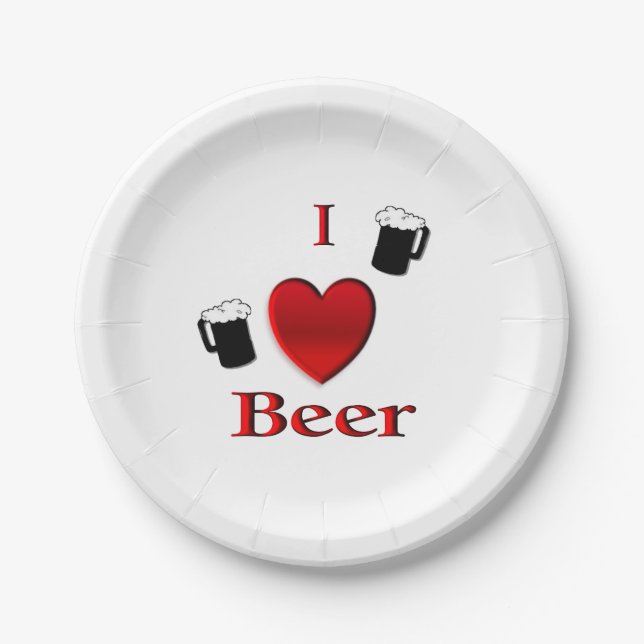 I Heart Beer Design Cufflinks Paper Plates (Front)