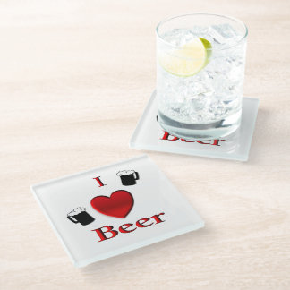 I Heart Beer Design Glass Coaster