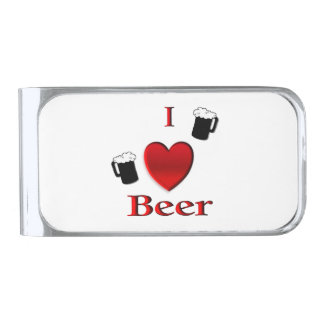 I Heart Beer Design Silver Finish Money Clip