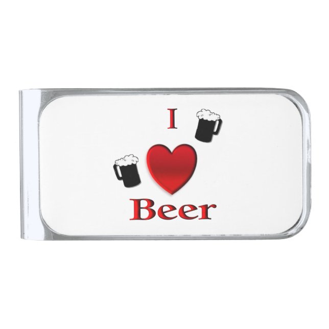 I Heart Beer Design Silver Finish Money Clip (Front)