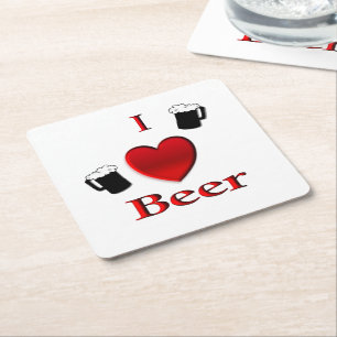 I Heart Beer Design Square Paper Coaster