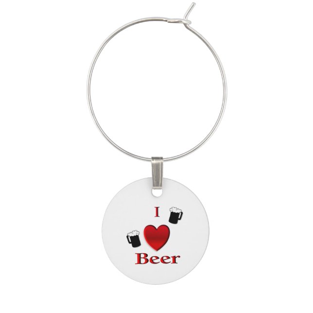 I Heart Beer Design Wine Charm (Front)