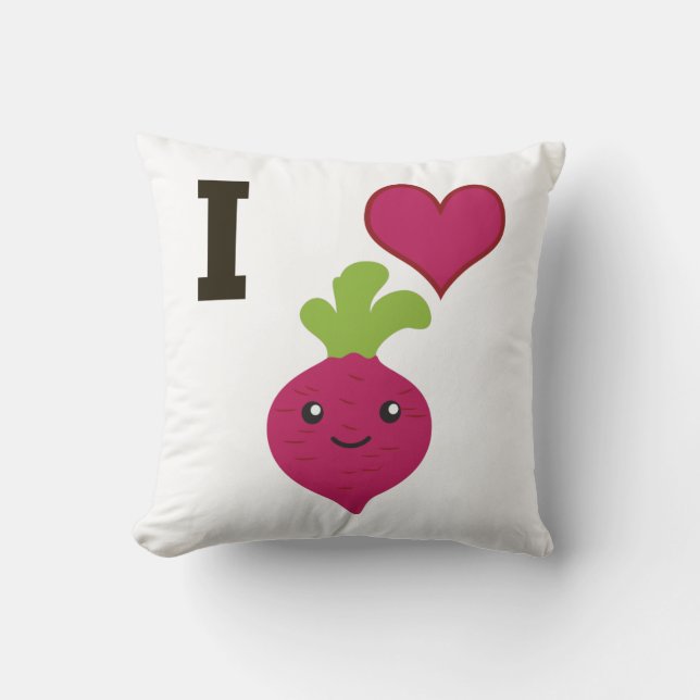 I Heart Beets Throw Pillow (Front)