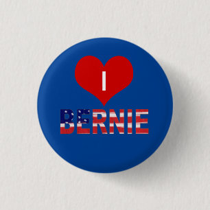 I Heart BERNIE! On Blue With Flag Button