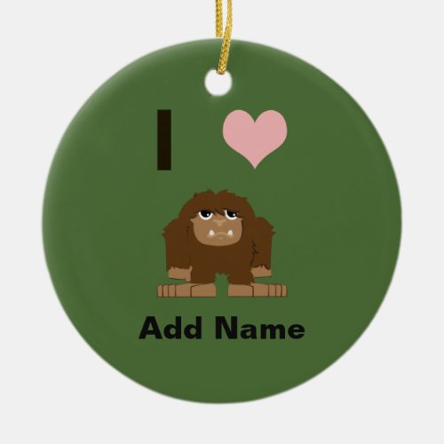 I heart bigfoot ceramic ornament