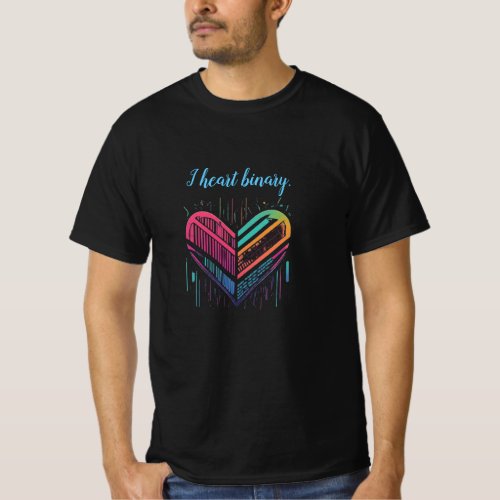 I Heart Binary  Code in Rainbow Colors T_Shirt