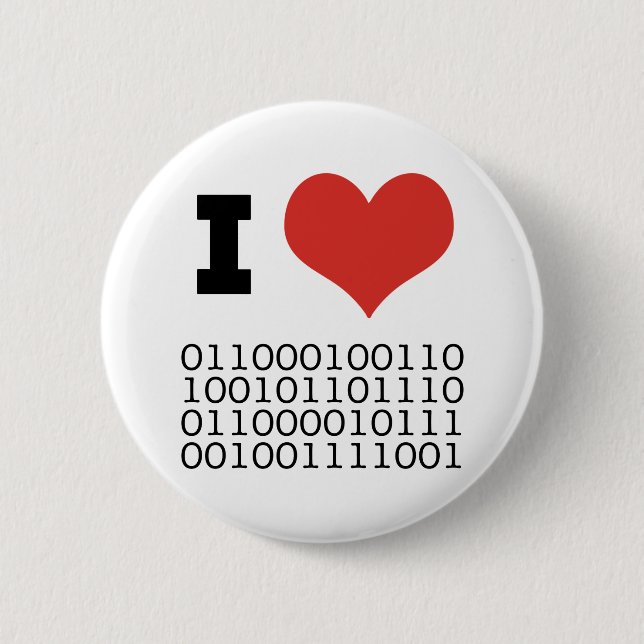 I Heart Binary Pinback Button (Front)