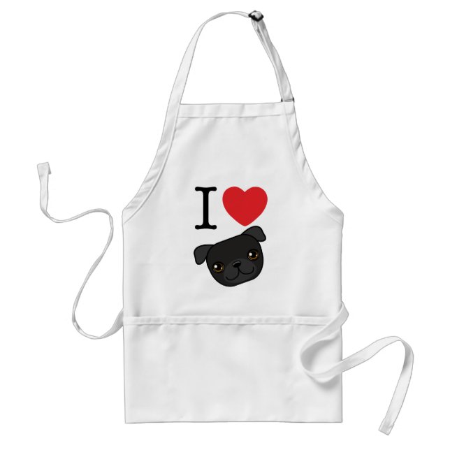 I Heart Black Pugs Adult Apron (Front)