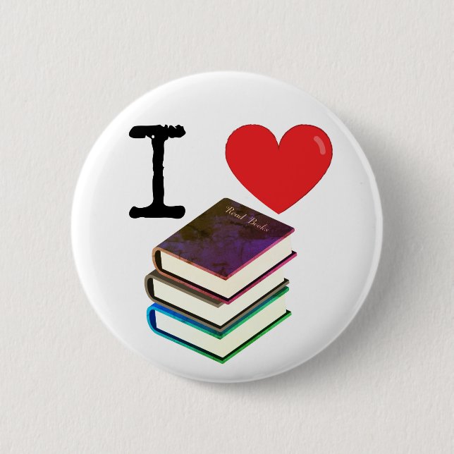 I [heart] [books], book lover's button (Front)
