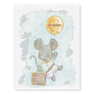 I Heart Books Mouse Temporary Tattoos
