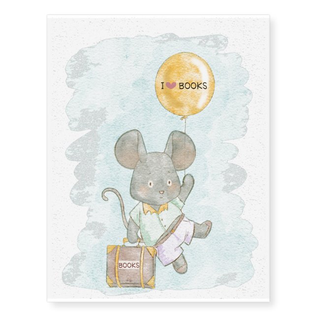 I Heart Books Mouse Temporary Tattoos (Front)