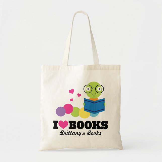 I Heart Books Personalized Library Tote Bag (Front)