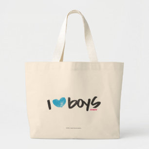 I Heart Boys Aqua Large Tote Bag