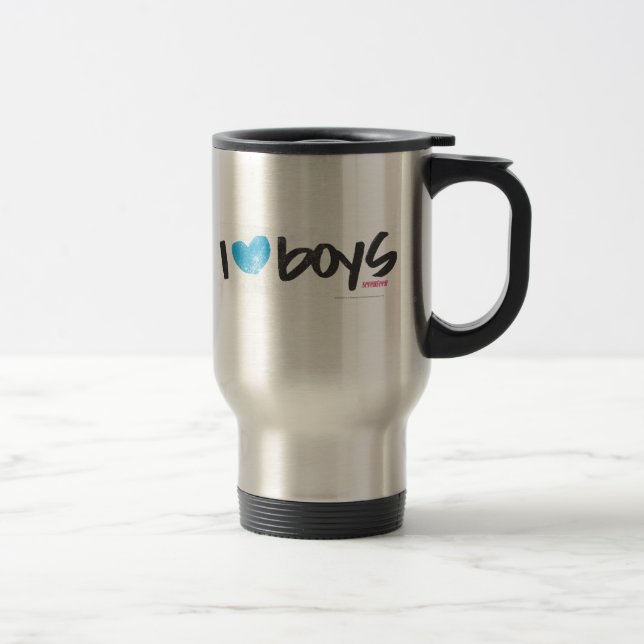 I Heart Boys Aqua Travel Mug (Right)