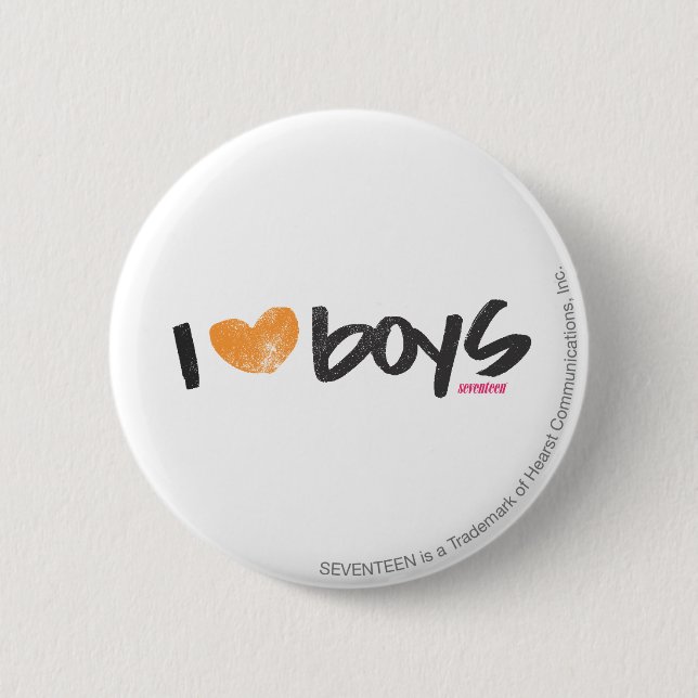 I Heart Boys Orange Pinback Button (Front)