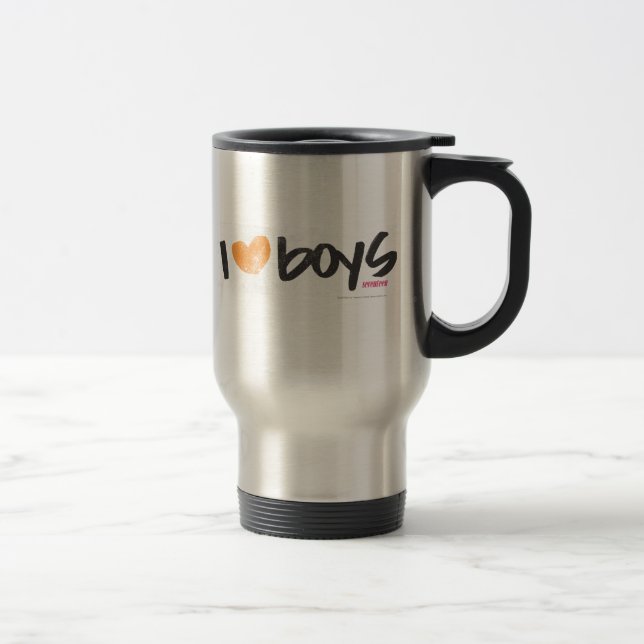I Heart Boys Orange Travel Mug (Right)