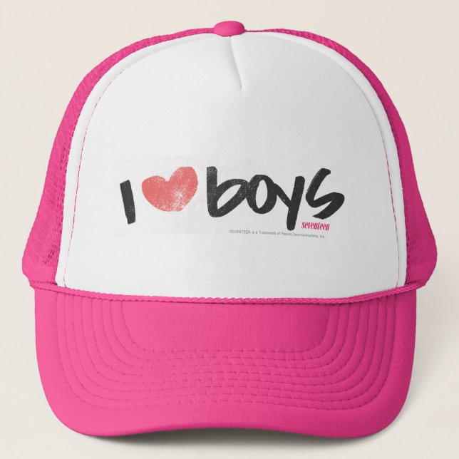 I Heart Boys Pink Trucker Hat (Front)