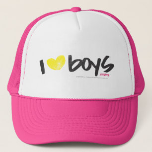 I Heart Boys Yellow Trucker Hat