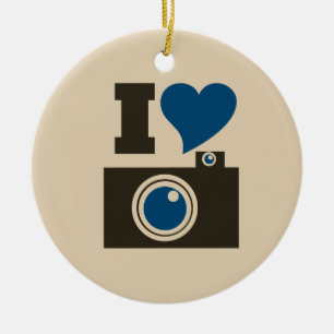 I Heart Camera Ceramic Ornament