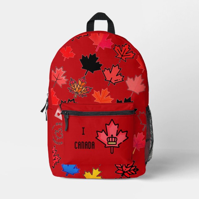 I heart Canada. Maple leaf with a Royal Crown. Printed Backpack (Front)