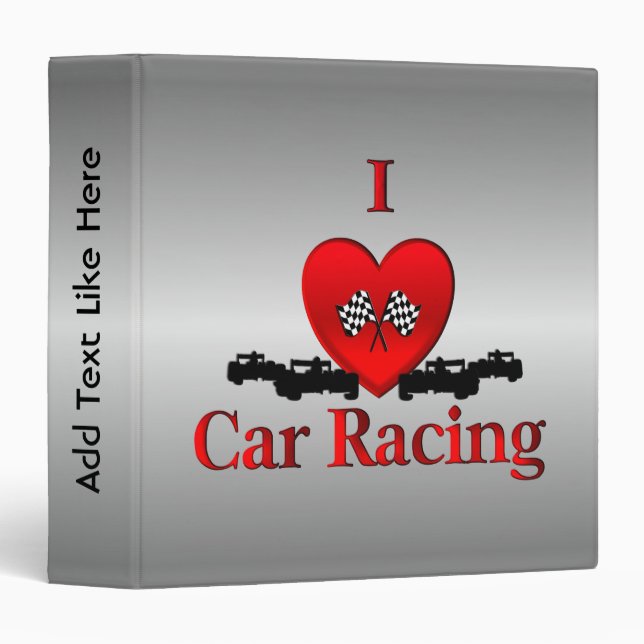 I Heart Car Racing 3 Ring Binder (Front/Spine)