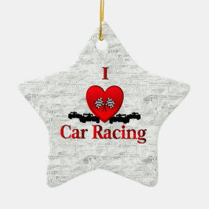 I Heart Car Racing Ceramic Ornament