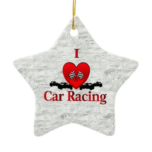 I Heart Car Racing Ceramic Ornament