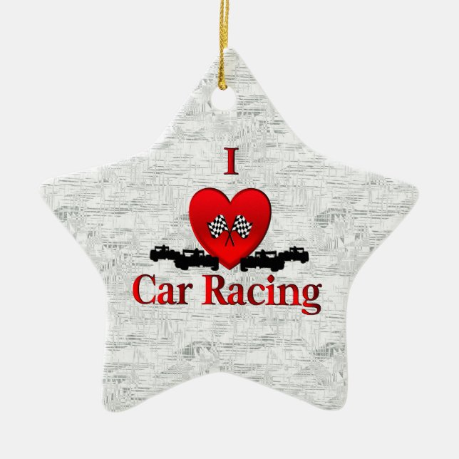 I Heart Car Racing Ceramic Ornament (Front)