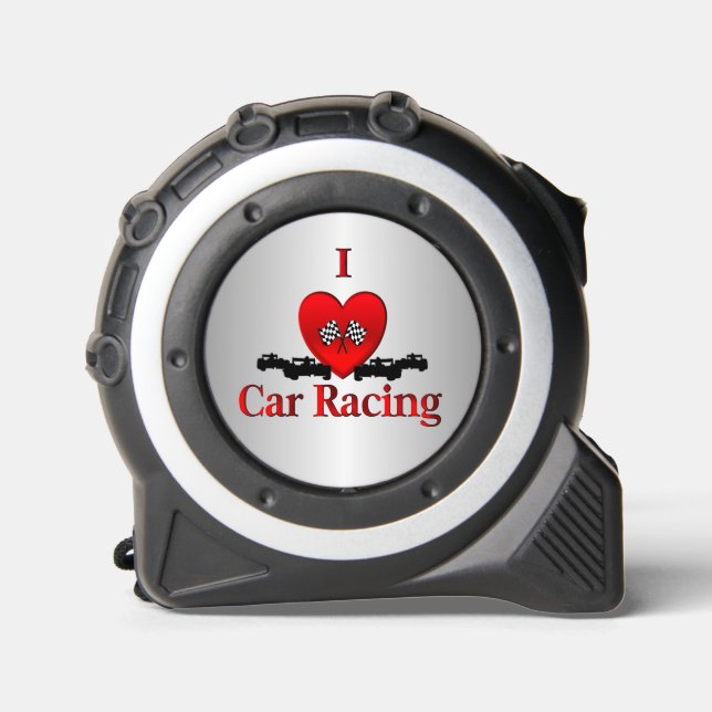 I Heart Car Racing Silver Tape Measure (Front)