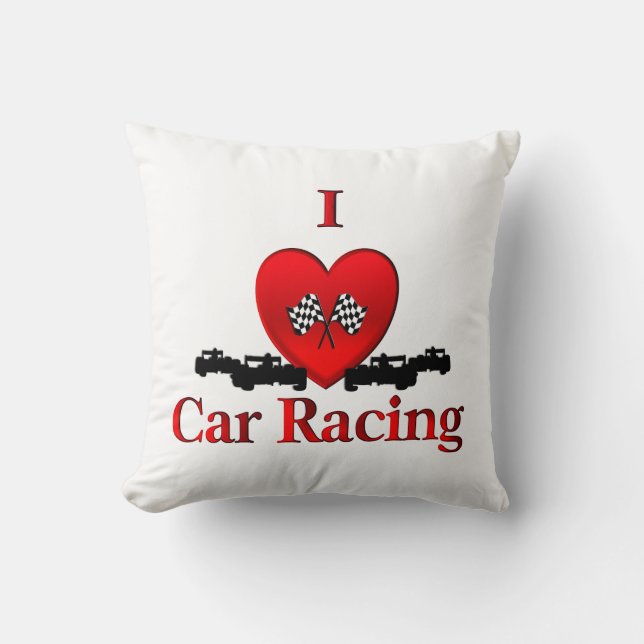 I Heart Car Racing Throw Pillow (Front)